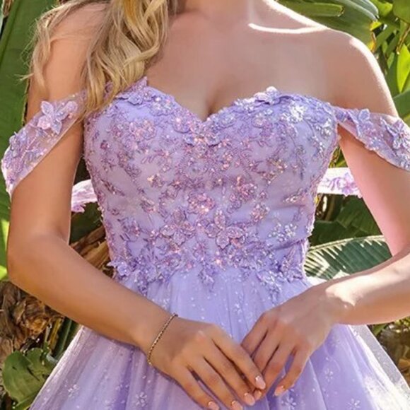 New Off The Shoulder Cocktail Dress w/ Sequins & Butterfly Embroidery GS3685 - Picture 5 of 9